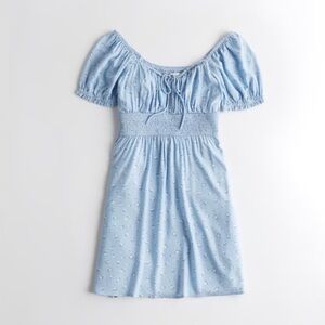Hollister Light Blue Floral Puff-Sleeve Mini Dress